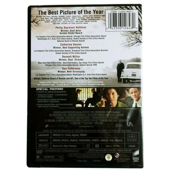 Capote DVD 2006 Philip Seymour Hoffman True Crime Drama Suspense Film Movie - Picture 2 of 8